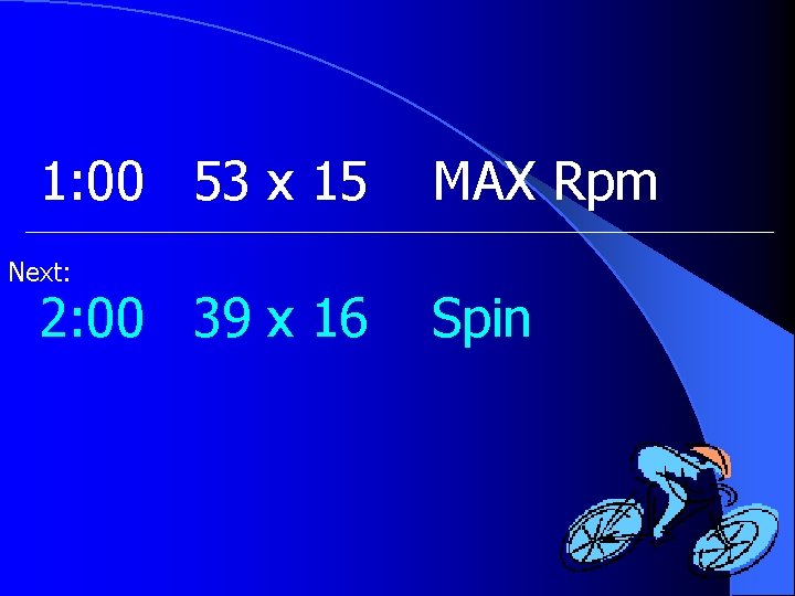 1: 00 53 x 15 Next: 2: 00 39 x 16 MAX Rpm Spin