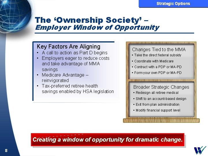 Strategic Options The ‘Ownership Society’ – Employer Window of Opportunity Key Factors Are Aligning