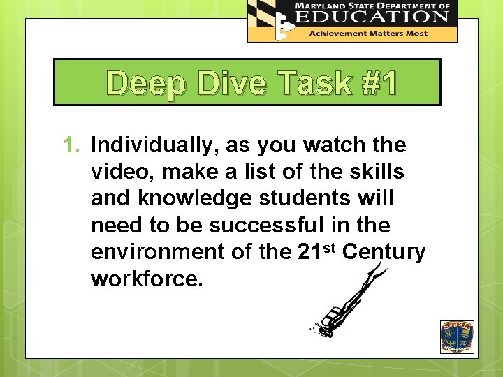 STEM In Maryland Deep Dive Task #1 1. Individually, as you watch the video,