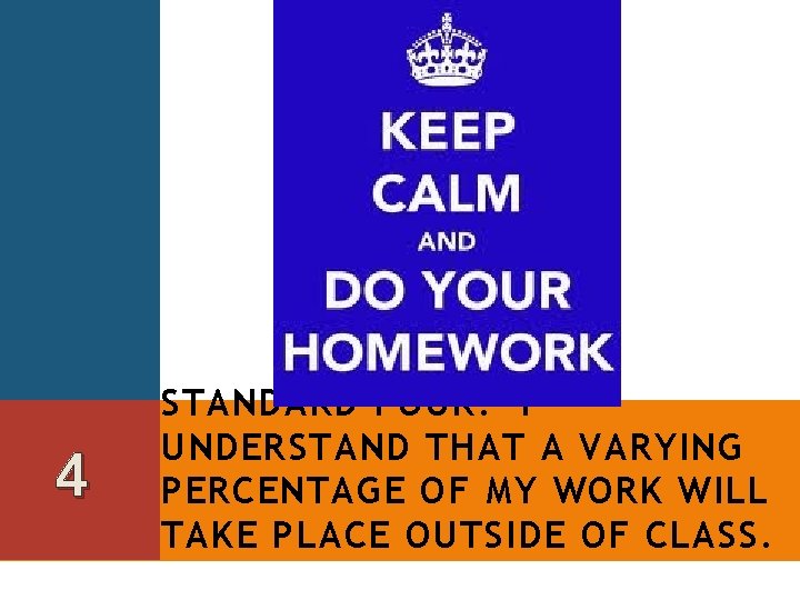 4 STANDARD FOUR: I UNDERSTAND THAT A VARYING PERCENTAGE OF MY WORK WILL TAKE