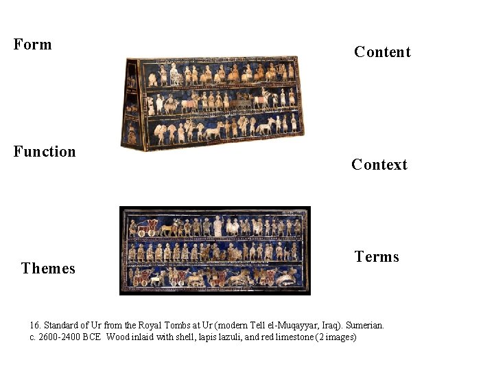 Form Function Themes Content Context Terms 16. Standard of Ur from the Royal Tombs