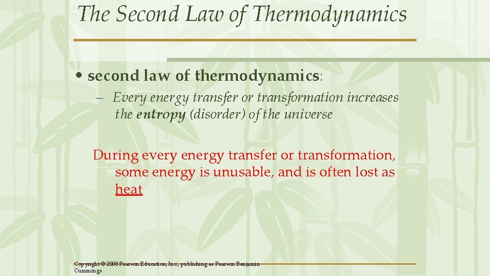 The Second Law of Thermodynamics • second law of thermodynamics: – Every energy transfer The Second Law of Thermodynamics • second law of thermodynamics: – Every energy transfer