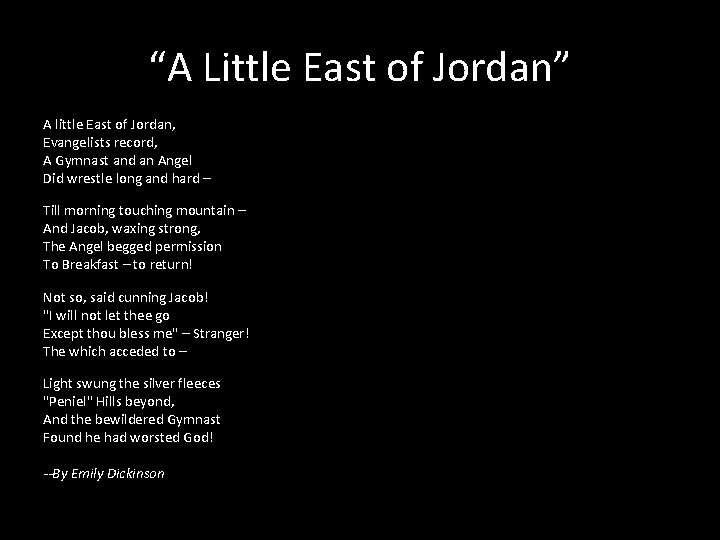“A Little East of Jordan” A little East of Jordan, Evangelists record, A Gymnast