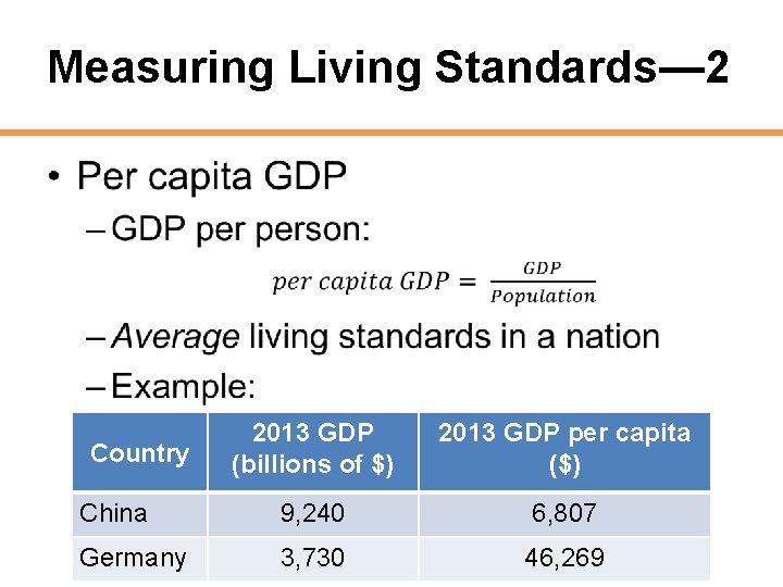 Measuring Living Standards— 2 • 2013 GDP (billions of $) 2013 GDP per capita