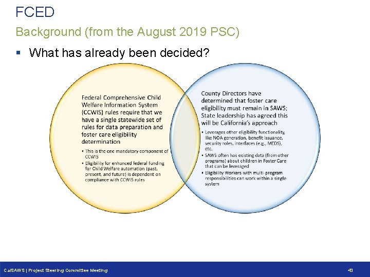 FCED Background (from the August 2019 PSC) § What has already been decided? Cal.