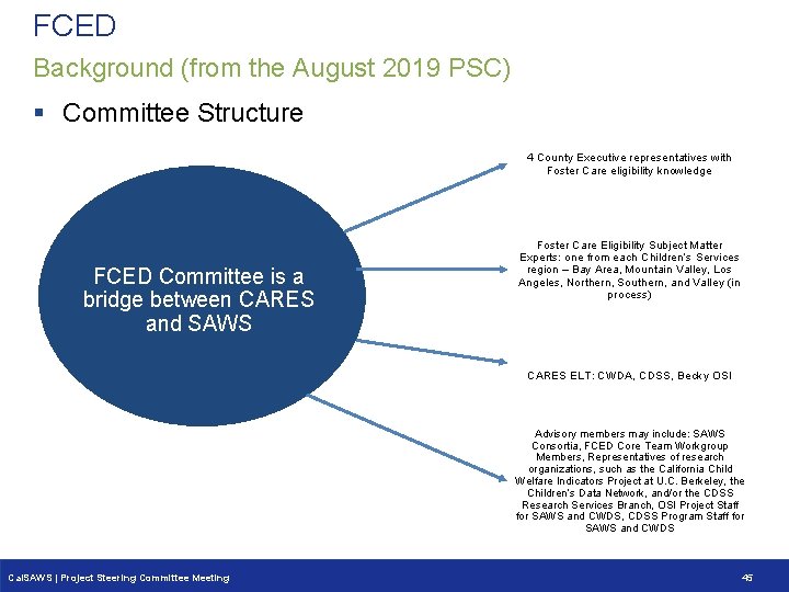 FCED Background (from the August 2019 PSC) § Committee Structure 4 County Executive representatives