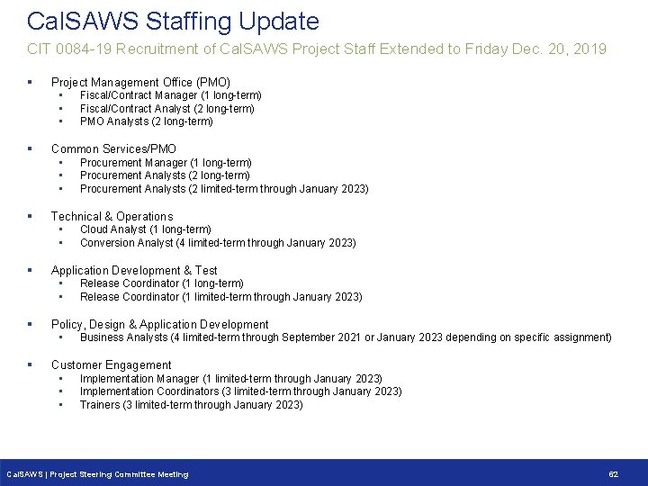 Cal. SAWS Staffing Update CIT 0084 -19 Recruitment of Cal. SAWS Project Staff Extended