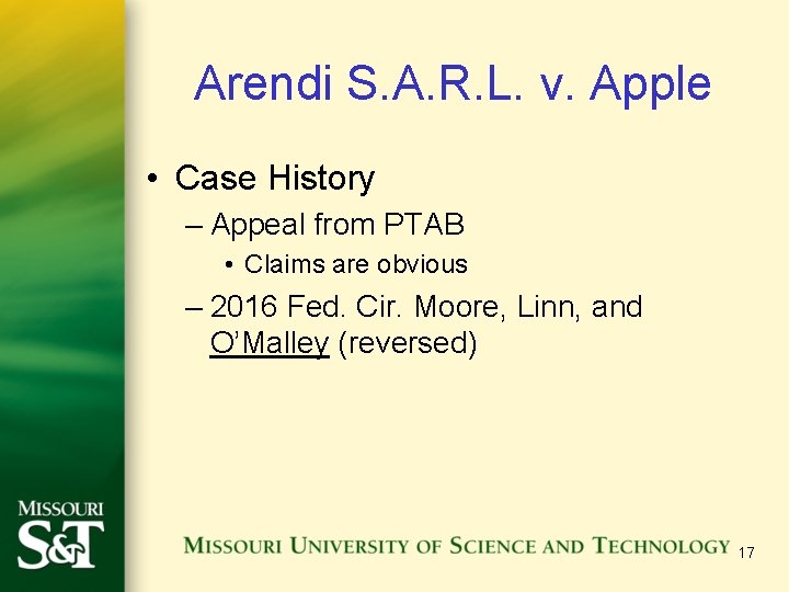 Arendi S. A. R. L. v. Apple • Case History – Appeal from PTAB