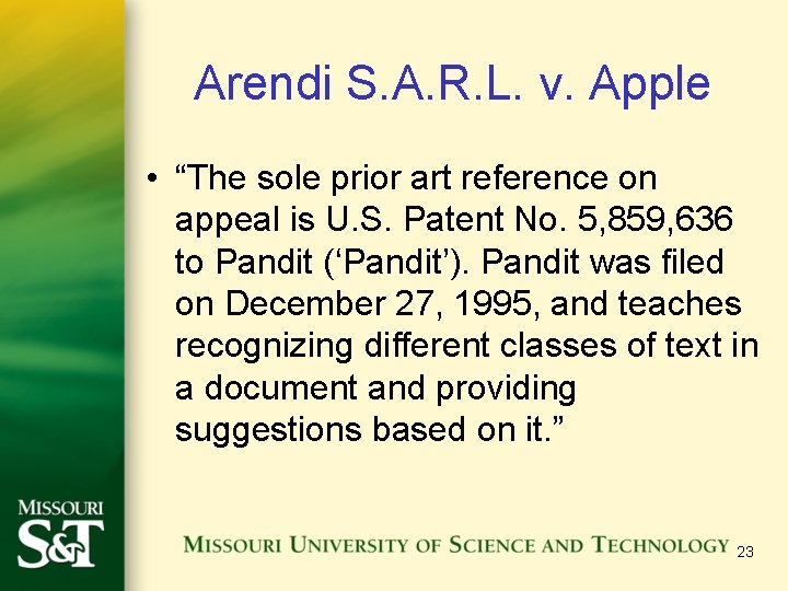 Arendi S. A. R. L. v. Apple • “The sole prior art reference on