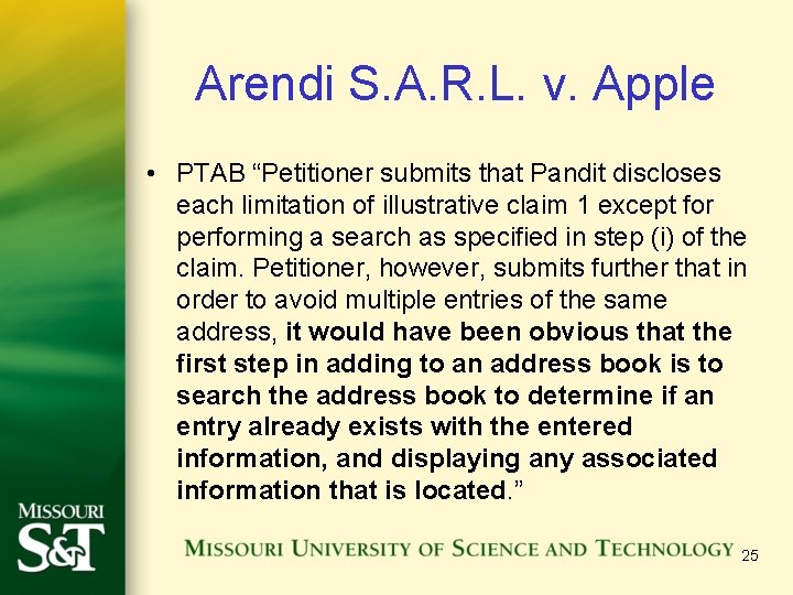 Arendi S. A. R. L. v. Apple • PTAB “Petitioner submits that Pandit discloses