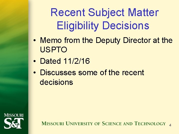 Recent Subject Matter Eligibility Decisions • Memo from the Deputy Director at the USPTO