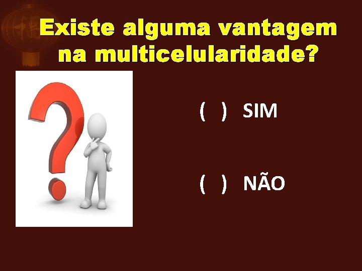 Existe alguma vantagem na multicelularidade? ( ) SIM ( ) NÃO 