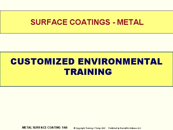 SURFACE COATINGS - METAL CUSTOMIZED ENVIRONMENTAL TRAINING WELCOME METAL SURFACE COATING 1/66 © Copyright