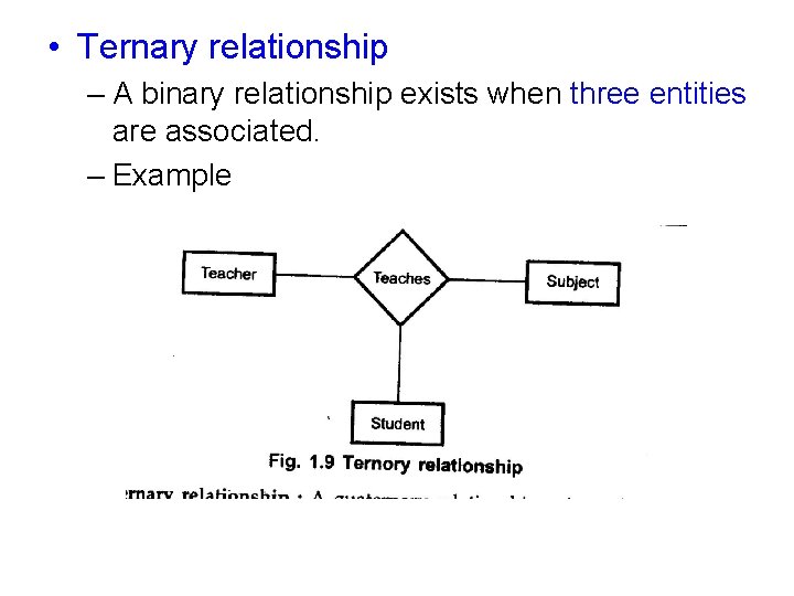  • Ternary relationship – A binary relationship exists when three entities are associated.