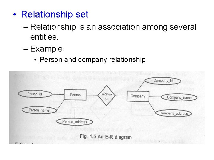  • Relationship set – Relationship is an association among several entities. – Example