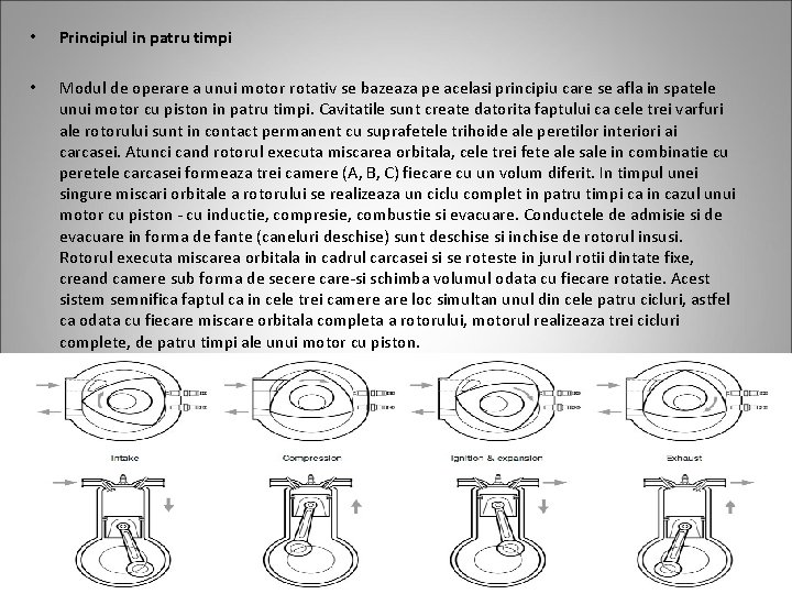  • Principiul in patru timpi • Modul de operare a unui motor rotativ