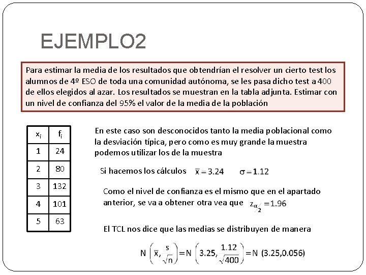 EJEMPLO 2 Para estimar la media de los resultados que obtendrían el resolver un