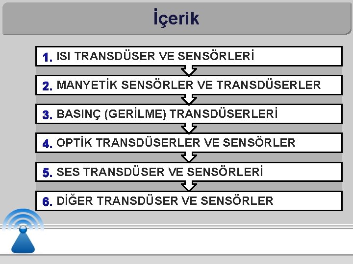 İçerik 1. ISI TRANSDÜSER VE SENSÖRLERİ 2. MANYETİK SENSÖRLER VE TRANSDÜSERLER 3. BASINÇ (GERİLME)