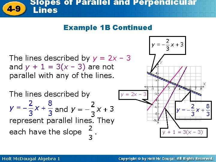 4 -9 Slopes of Parallel and Perpendicular Lines Example 1 B Continued The lines