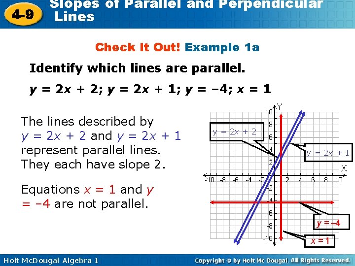 4 -9 Slopes of Parallel and Perpendicular Lines Check It Out! Example 1 a