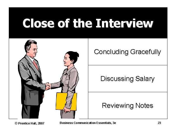 Close of the Interview Concluding Gracefully Discussing Salary Reviewing Notes © Prentice Hall, 2007