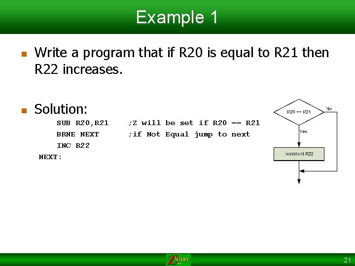 Example 1 n n Write a program that if R 20 is equal to