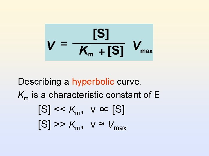 Describing a hyperbolic curve. Km is a characteristic constant of E [S] << Km，v