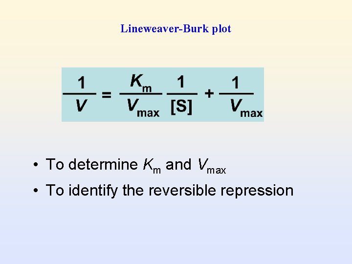 Lineweaver-Burk plot • To determine Km and Vmax • To identify the reversible repression