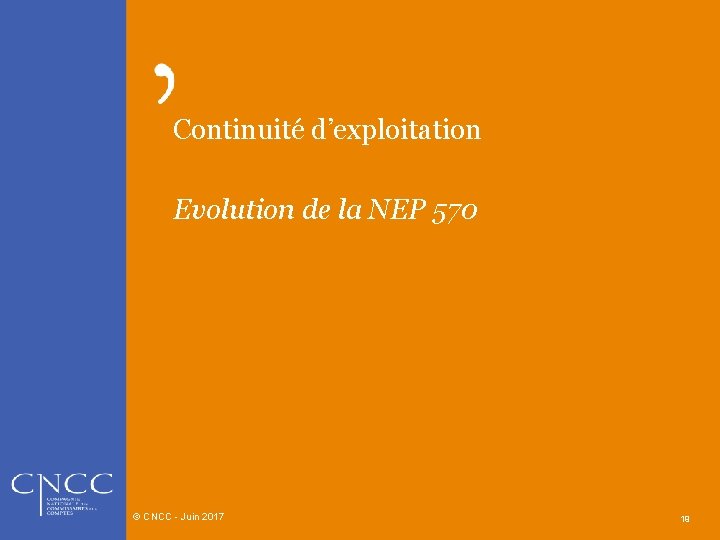 Continuité d’exploitation Evolution de la NEP 570 © CNCC - Juin 2017 19 