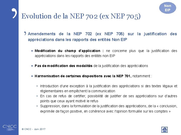 Evolution de la NEP 702 (ex NEP 705) Non EIP Amendements de la NEP