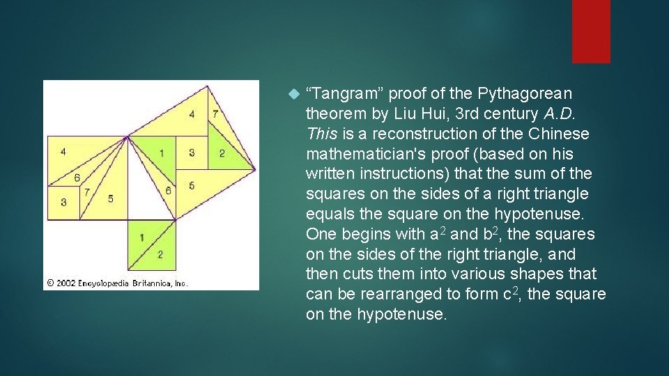  “Tangram” proof of the Pythagorean theorem by Liu Hui, 3 rd century A.