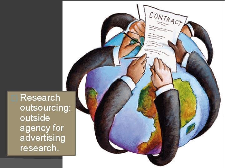 � Research outsourcing: outside agency for advertising research. 