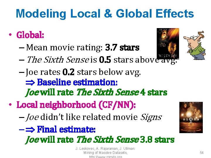 Modeling Local & Global Effects • Global: – Mean movie rating: 3. 7 stars