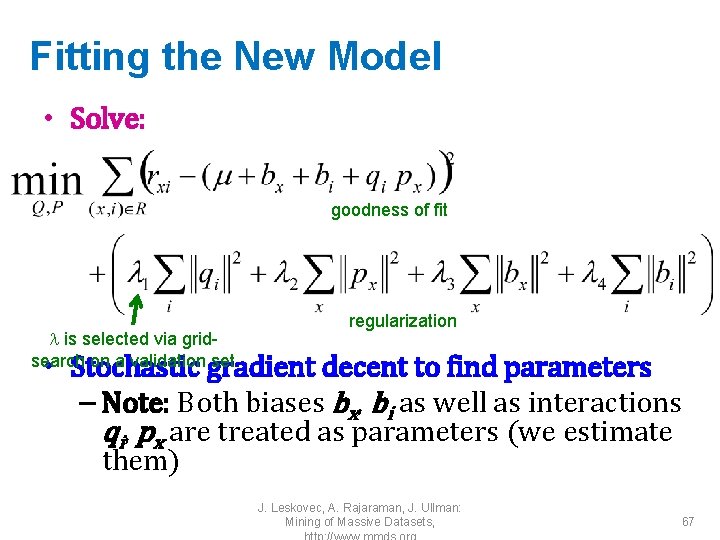 Fitting the New Model • Solve: goodness of fit is selected via gridsearch on