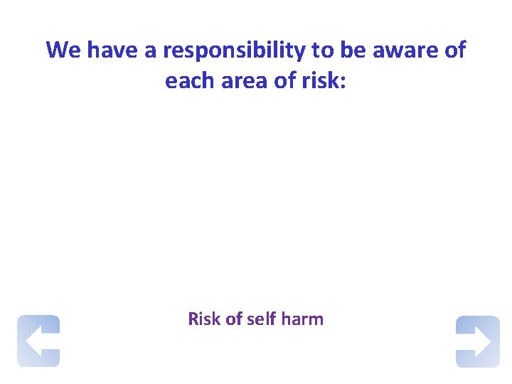 We have a responsibility to be aware of each area of risk: Risk of