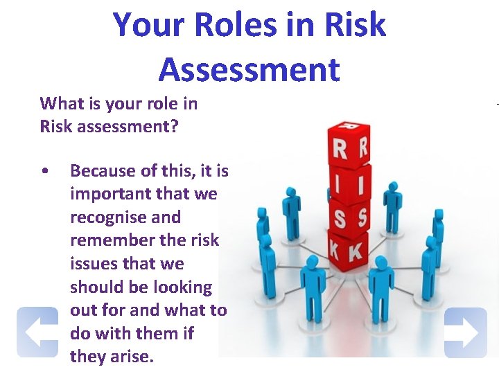 Your Roles in Risk Assessment What is your role in Risk assessment? • Because