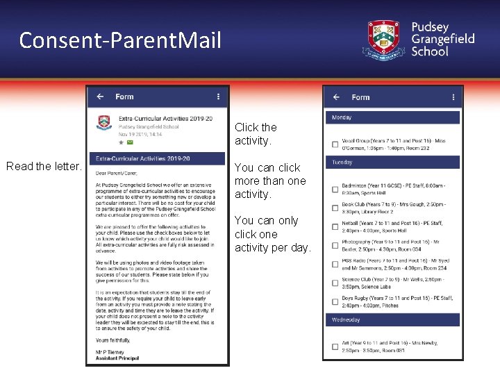 Consent-Parent. Mail Click the activity. Read the letter. You can click more than one
