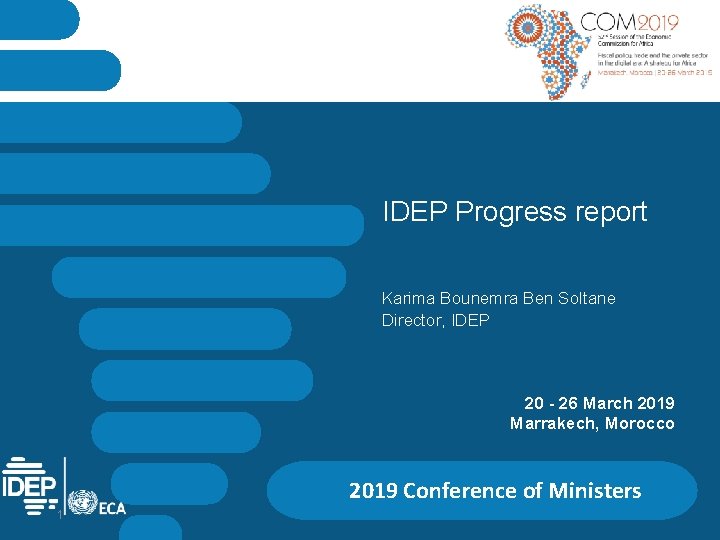 IDEP Progress report Karima Bounemra Ben Soltane Director, IDEP 20 - 26 March 2019