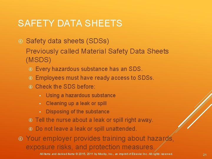 SAFETY DATA SHEETS Safety data sheets (SDSs) Previously called Material Safety Data Sheets (MSDS)