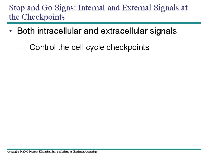Stop and Go Signs: Internal and External Signals at the Checkpoints • Both intracellular Stop and Go Signs: Internal and External Signals at the Checkpoints • Both intracellular