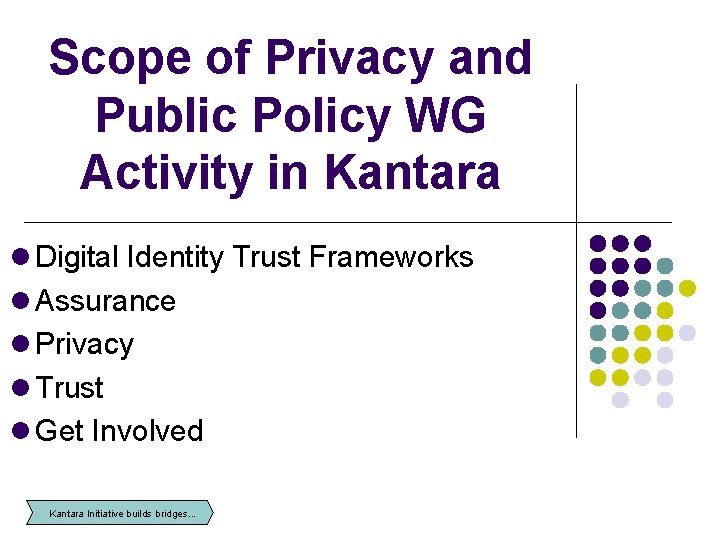 Scope of Privacy and Public Policy WG Activity in Kantara Digital Identity Trust Frameworks
