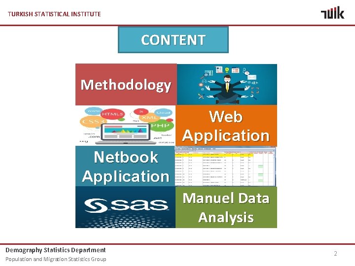 TURKISH STATISTICAL INSTITUTE CONTENT Methodology Web Application Netbook Application Manuel Data Analysis Demography Statistics