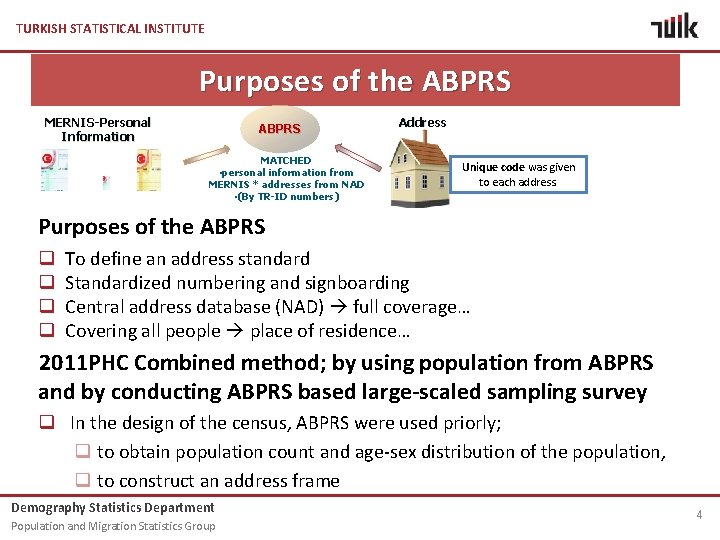 TURKISH STATISTICAL INSTITUTE Purposes of the ABPRS MERNIS-Personal Information ABPRS MATCHED • personal information