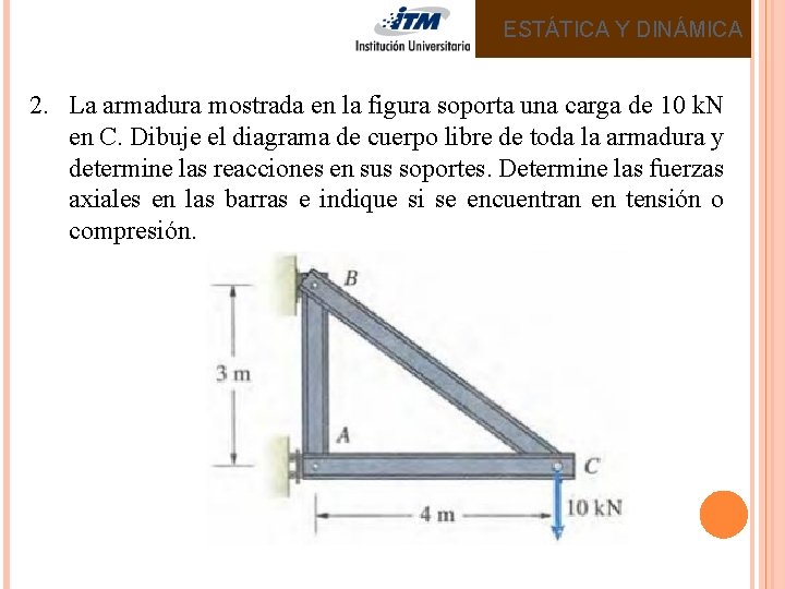 ESTÁTICA Y DINÁMICA 2. La armadura mostrada en la figura soporta una carga de