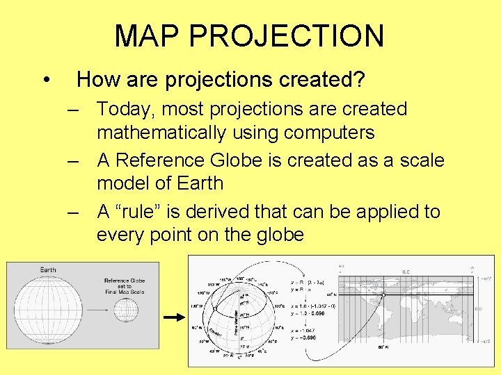 MAP PROJECTION • How are projections created? – Today, most projections are created mathematically