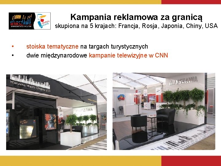 Kampania reklamowa za granicą skupiona na 5 krajach: Francja, Rosja, Japonia, Chiny, USA •