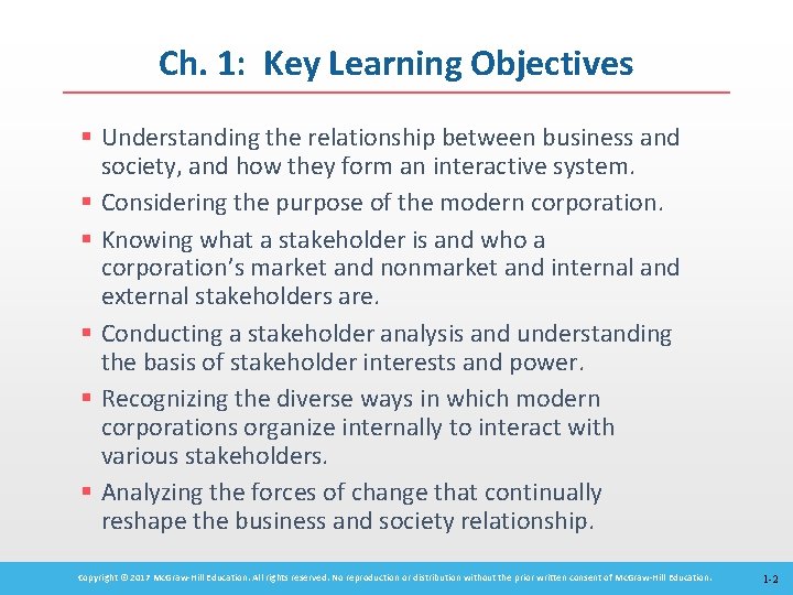 Ch. 1: Key Learning Objectives § Understanding the relationship between business and society, and