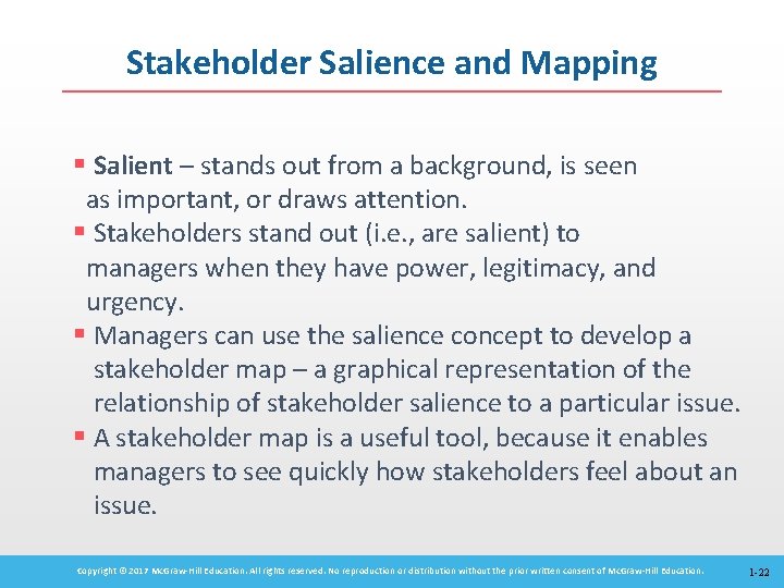 Stakeholder Salience and Mapping § Salient – stands out from a background, is seen