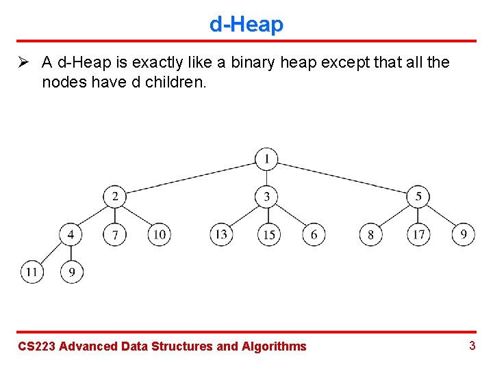 d-Heap Ø A d-Heap is exactly like a binary heap except that all the