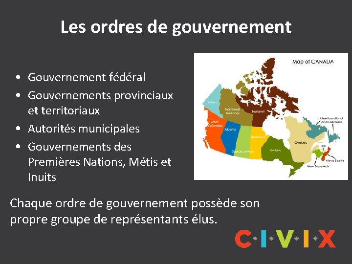 Les ordres de gouvernement • Gouvernement fédéral • Gouvernements provinciaux et territoriaux • Autorités